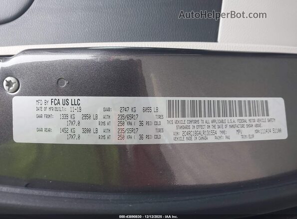 2C4RC1BG4LR131554 2020 CHRYSLER PACIFICA Gray Vista del compartimento del motor