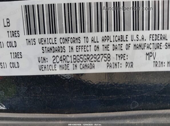 2C4RC1BG5GR292758 2016 CHRYSLER TOWN & COUNTRY Black 
