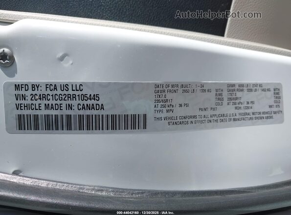 2C4RC1CG2RR105445 2024 CHRYSLER VOYAGER White ძრავის განყოფილების ხედი