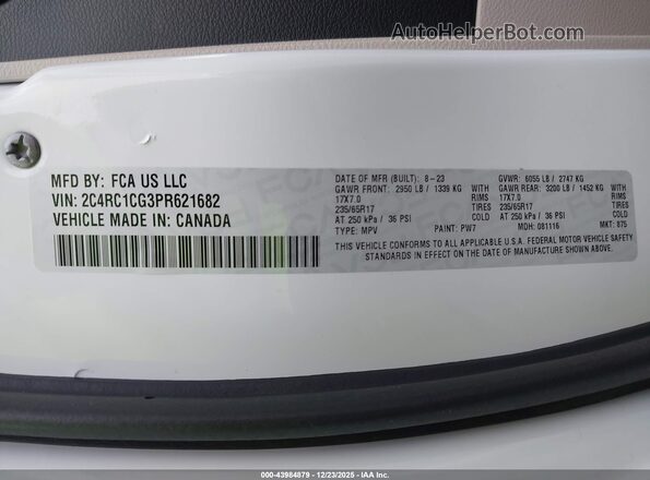 2C4RC1CG3PR621682 2023 CHRYSLER VOYAGER White Widok komory silnika