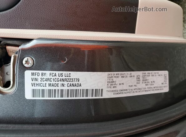 2C4RC1CG4NR223779 2022 CHRYSLER VOYAGER Gray Vista de la etiqueta del VIN