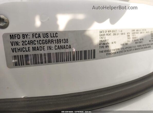 2C4RC1CG6RR189138 2024 CHRYSLER VOYAGER White Widok komory silnika