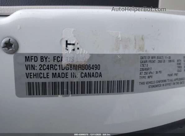 2C4RC1DG8MR506490 2021 CHRYSLER VOYAGER White 