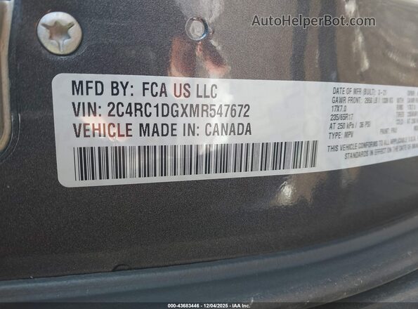 2C4RC1DGXMR547672 2021 CHRYSLER VOYAGER Gray 