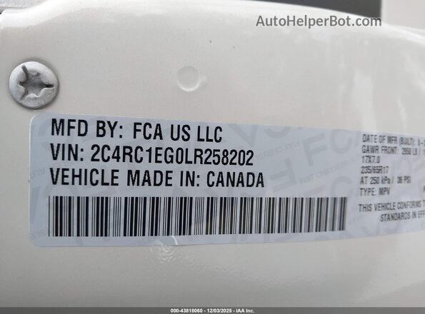 2C4RC1EG0LR258202 2020 CHRYSLER PACIFICA Бежевый Вид подкапотного пространства