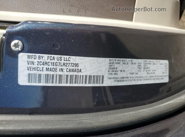 2C4RC1EG7LR277295 2020 CHRYSLER PACIFICA Black Widok naklejki z numerem VIN