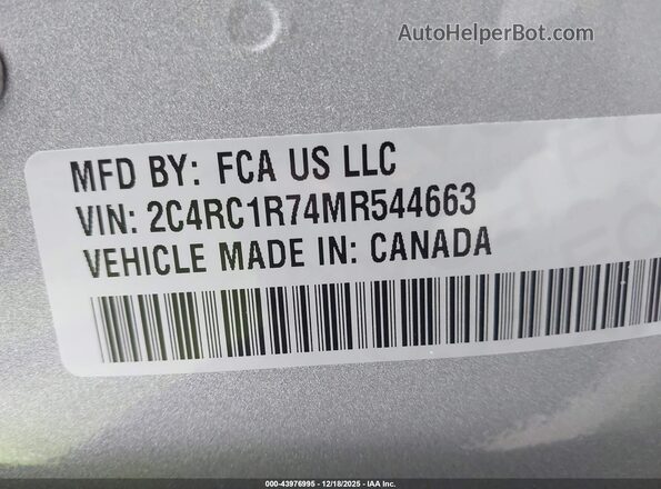 2C4RC1R74MR544663 2021 CHRYSLER PACIFICA Silver Vista del compartimento del motor