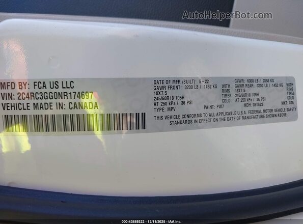 2C4RC3GG0NR174697 2022 CHRYSLER PACIFICA White Vista del compartimento del motor