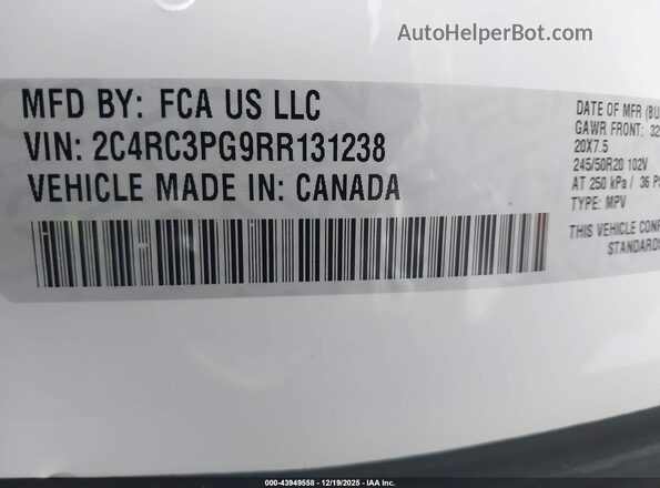 2C4RC3PG9RR131238 2024 CHRYSLER PACIFICA White 