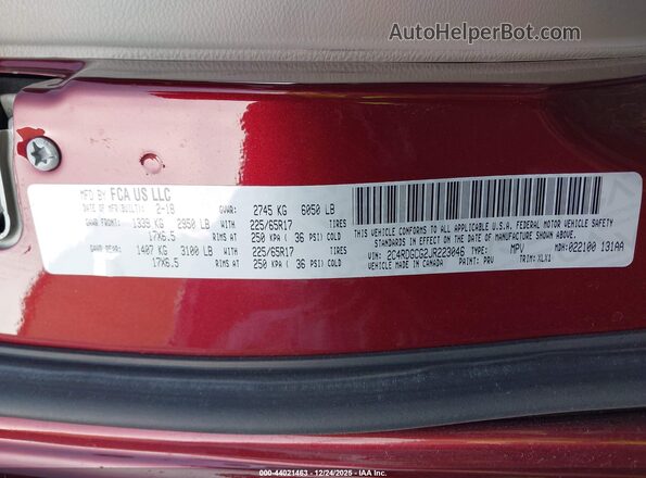 2C4RDGCG2JR223046 2018 DODGE GRAND CARAVAN Burgundy Շարժիչի բաժամունքի տեսք