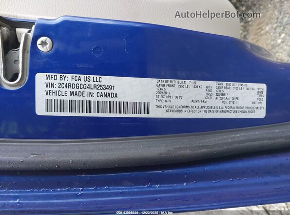 2C4RDGCG4LR253491 2020 DODGE GRAND CARAVAN Blue Engine compartment view