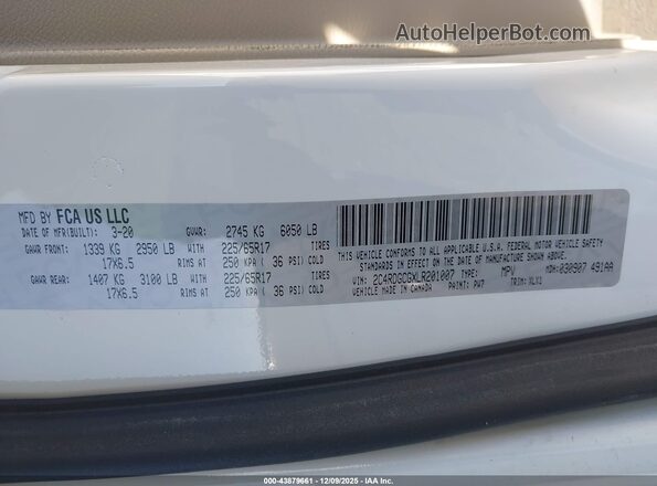 2C4RDGCGXLR201007 2020 DODGE GRAND CARAVAN Белый 
