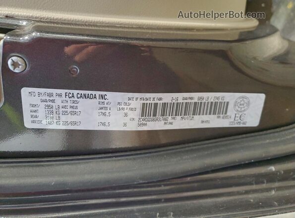 2C4RDGDG6GR317082 2016 DODGE GRAND Charcoal Widok wnętrza 360 stopni
