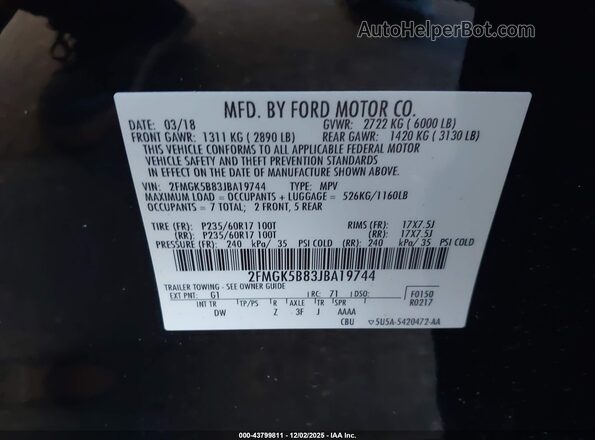 2FMGK5B83JBA19744 2018 FORD FLEX Black 