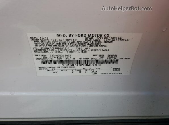 2FMGK5C82HBA01812 2017 FORD FLEX White 