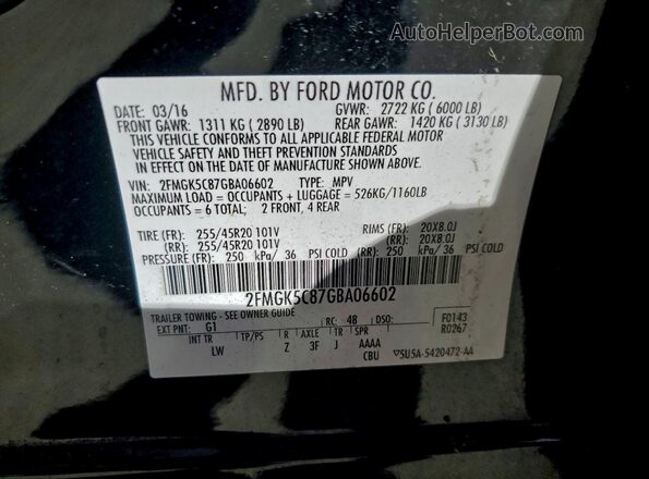 2FMGK5C87GBA06602 2016 FORD FLEX Черный Панорамный вид салона 360°