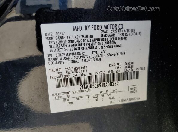 2FMGK5C89JBA08262 2018 FORD FLEX Black 