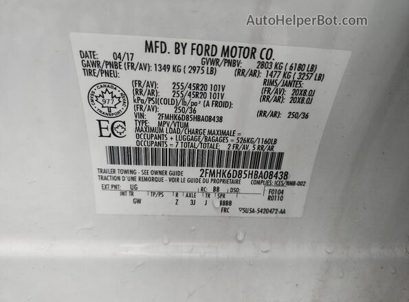 2FMHK6D85HBA08438 2017 FORD FLEX White 