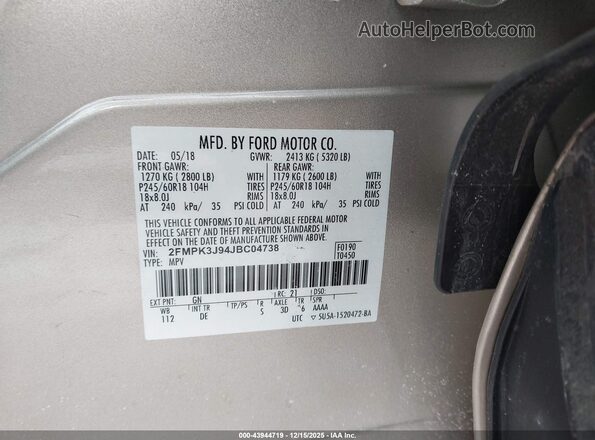 2FMPK3J94JBC04738 2018 FORD EDGE Beige Widok komory silnika
