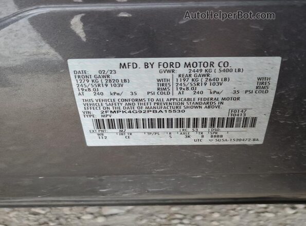 2FMPK4G92PBA15530 2023 FORD EDGE Gray 
