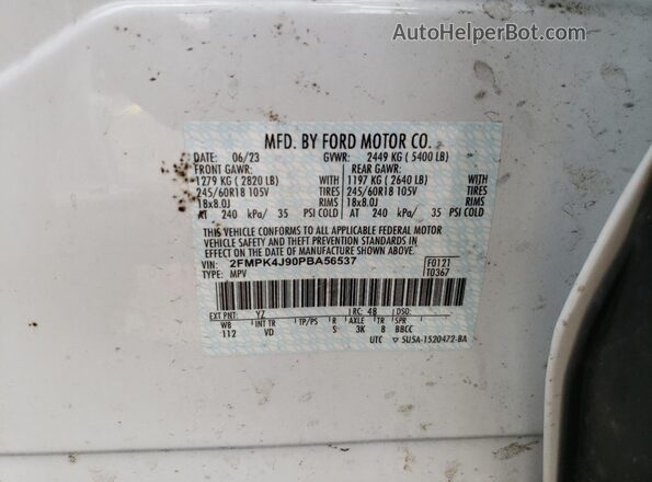 2FMPK4J90PBA56537 2023 FORD EDGE White Widok naklejki z numerem VIN