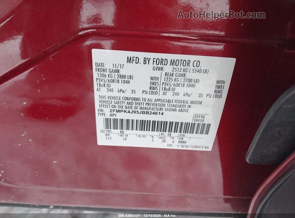 2FMPK4J95JBB24614 2018 FORD EDGE Red Vista del compartimento del motor