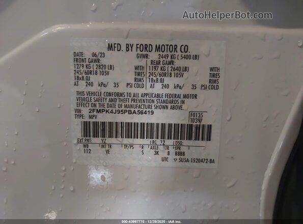 2FMPK4J95PBA56419 2023 FORD EDGE White Engine compartment view