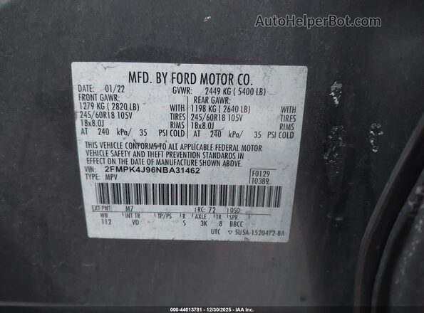 2FMPK4J96NBA31462 2022 FORD EDGE Gray 