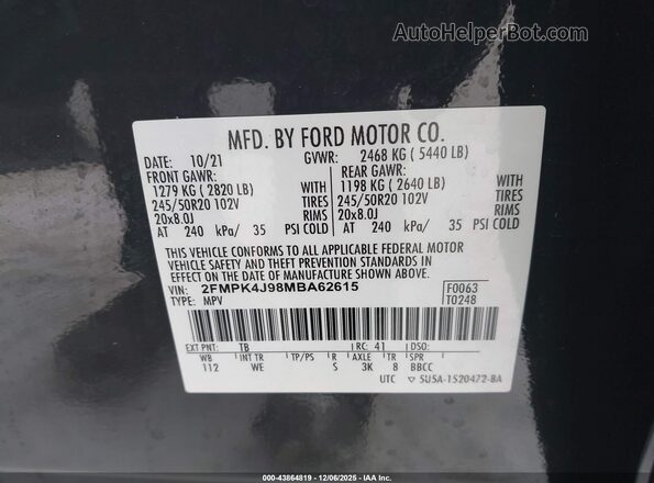 2FMPK4J98MBA62615 2021 FORD EDGE Gray 