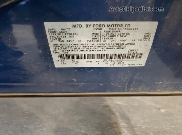 2FMPK4J99NBA76928 2022 FORD EDGE Blue 