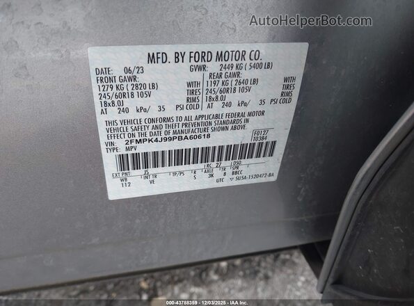 2FMPK4J99PBA60618 2023 FORD EDGE Gray ძრავის განყოფილების ხედი