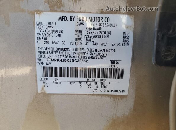 2FMPK4J9XJBC36552 2018 FORD EDGE Золотой 