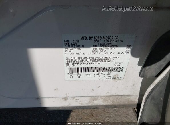 2FMPK4K82HBC15274 2017 FORD EDGE Белый Вид подкапотного пространства