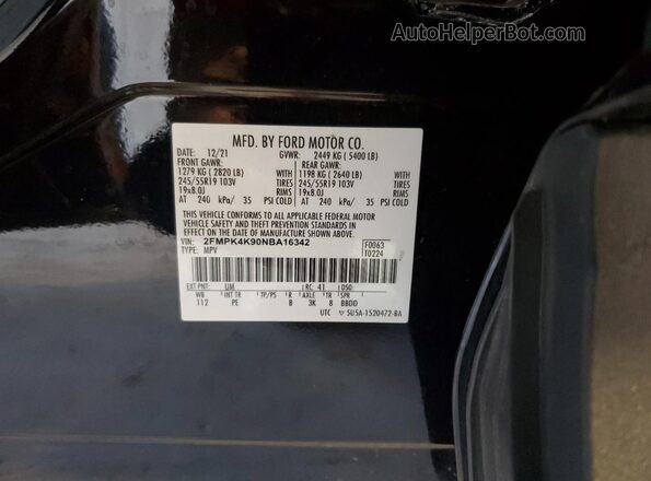 2FMPK4K90NBA16342 2022 FORD EDGE Black 