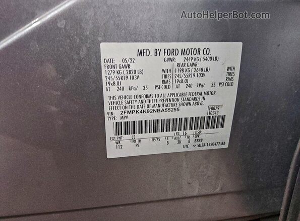2FMPK4K92NBA55255 2022 FORD EDGE Silver Вид підкапотного простору
