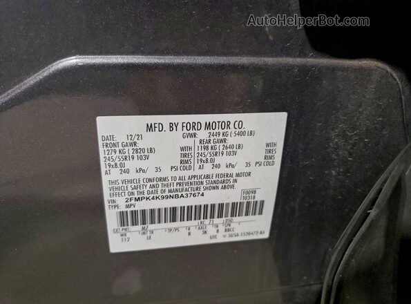 2FMPK4K99NBA37674 2022 FORD EDGE Gray 