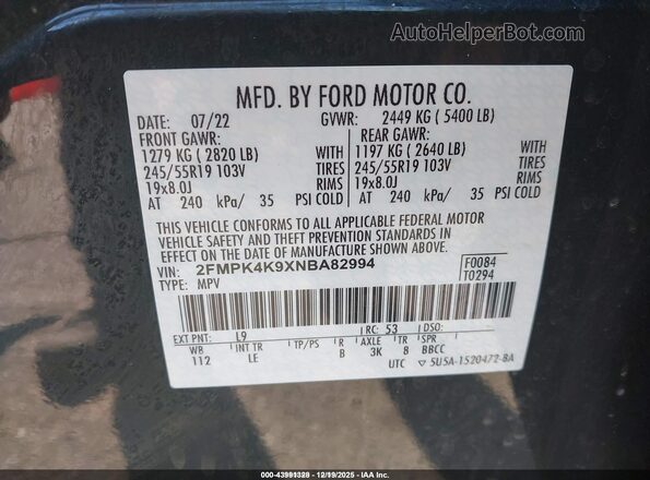 2FMPK4K9XNBA82994 2022 FORD EDGE  Вид подкапотного пространства