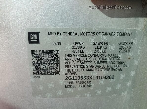 2G1105S3XL9104362 2020 CHEVROLET IMPALA Silver Вид підкапотного простору