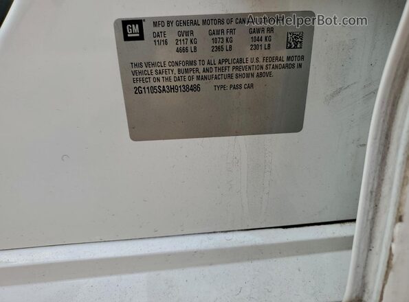 2G1105SA3H9138486 2017 CHEVROLET IMPALA White Widok komory silnika