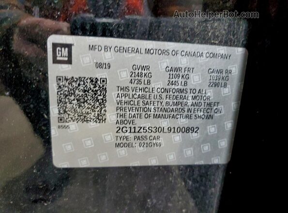2G11Z5S30L9100892 2020 CHEVROLET IMPALA Black Widok komory silnika