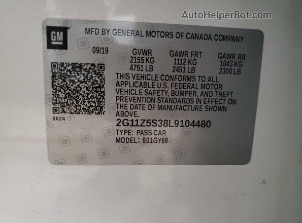 2G11Z5S38L9104480 2020 CHEVROLET IMPALA White 