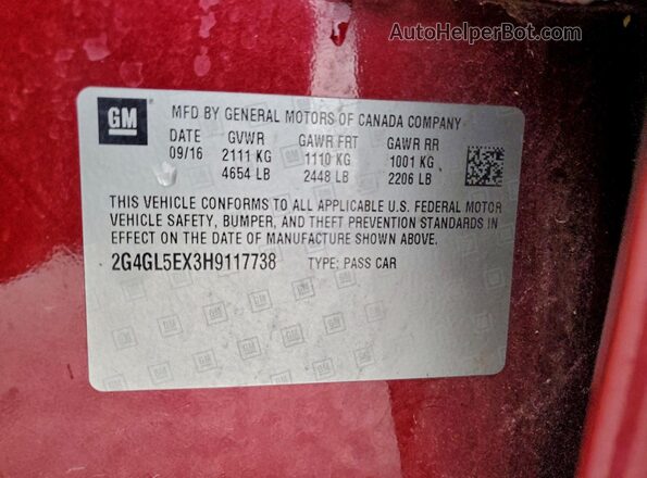 2G4GL5EX3H9117738 2017 BUICK REGAL Maroon 