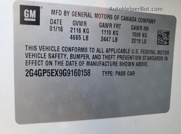 2G4GP5EX9G9160158 2016 BUICK REGAL White Engine compartment view