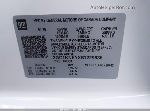 2GC1KNEYXS1229836 2025 CHEVROLET SILVERADO White Вид підкапотного простору