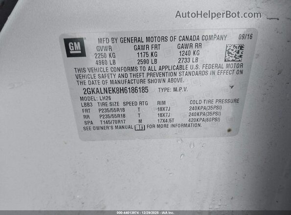 2GKALNEK8H6186185 2017 GMC TERRAIN Silver Engine compartment view
