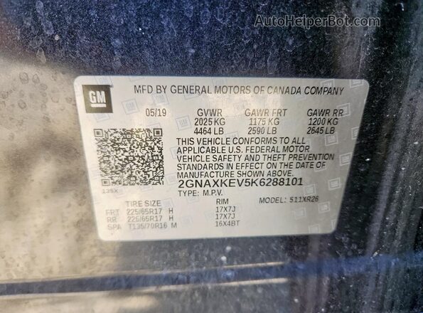 2GNAXKEV5K6288101 2019 CHEVROLET EQUINOX Charcoal 