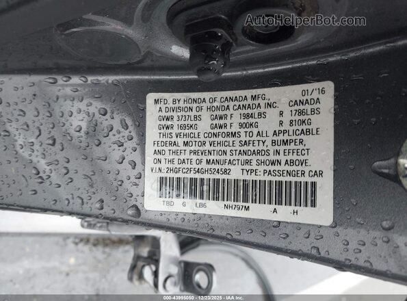 2HGFC2F54GH524582 2016 HONDA CIVIC Gray ძრავის განყოფილების ხედი