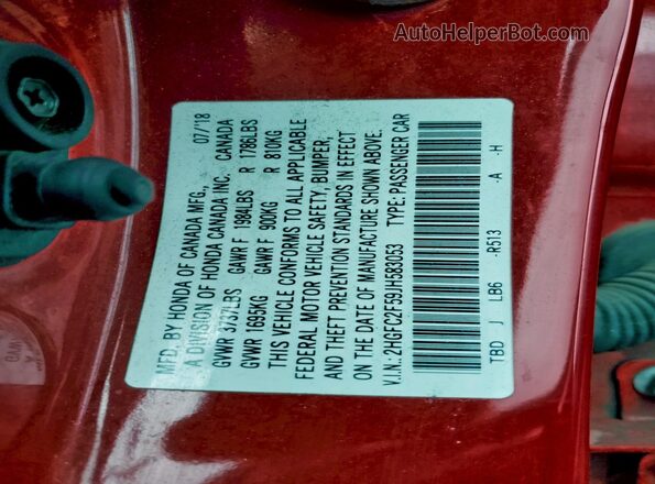 2HGFC2F59JH583053 2018 HONDA CIVIC Red ძრავის განყოფილების ხედი