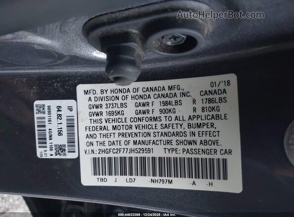 2HGFC2F77JH529591 2018 HONDA CIVIC Gray ძრავის განყოფილების ხედი