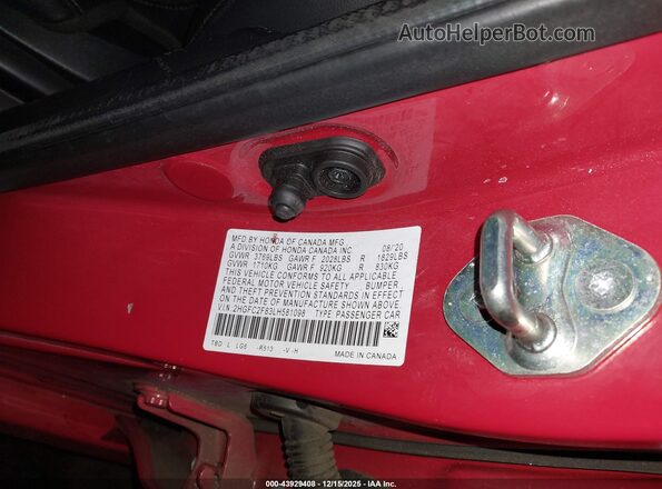 2HGFC2F83LH581098 2020 HONDA CIVIC Red ძრავის განყოფილების ხედი